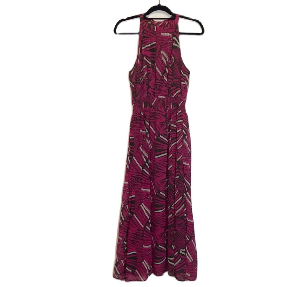 Anthropologie Maeve Pink High Neck Summer Kelli Halter Midi Maxi Dress Size M